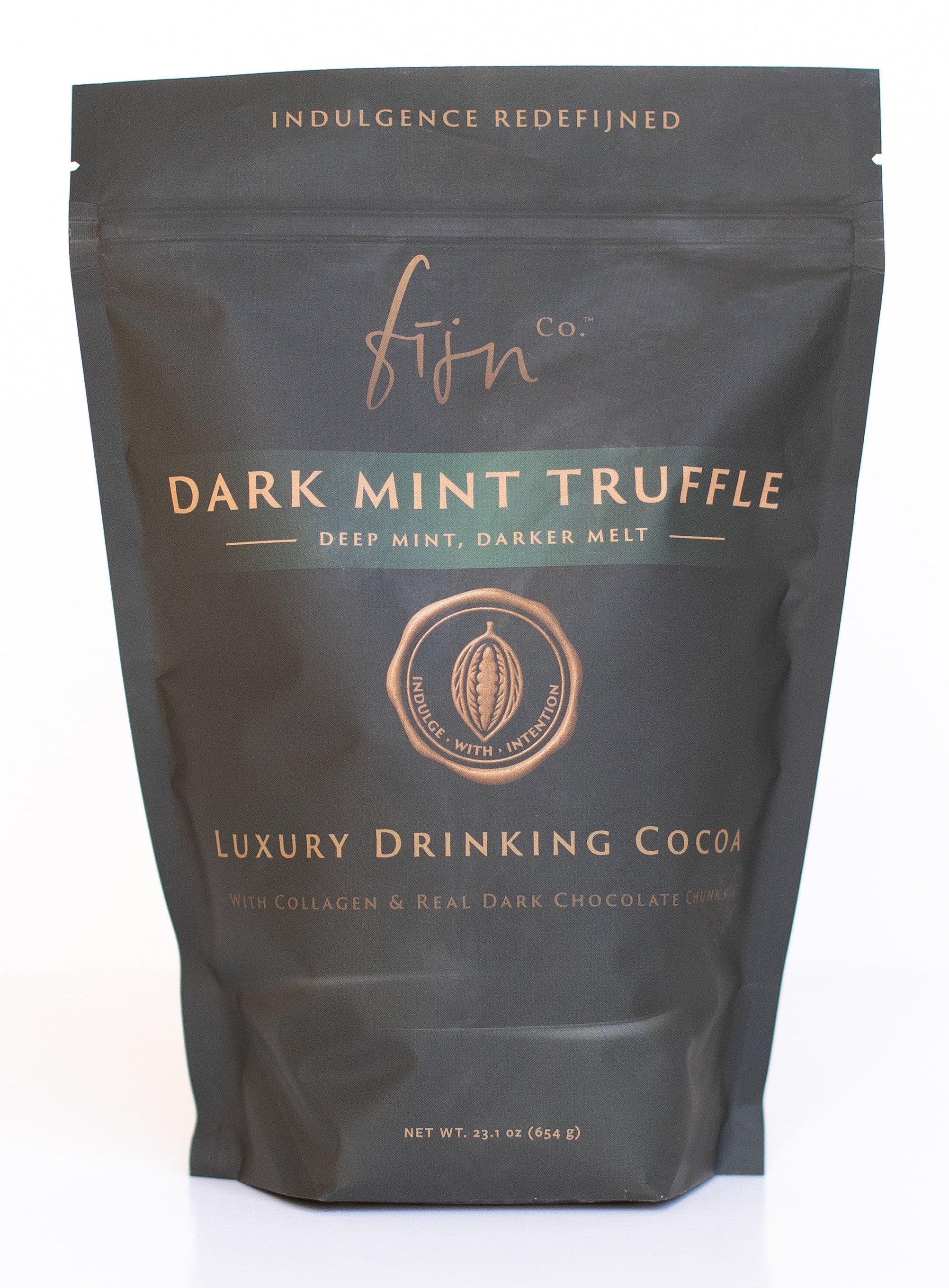 Dark mint truffle luxury drinking cocoa package on a white background