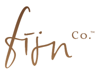 The logo for fin co. features the word 'fin' in a brown cursive script with a dot above the 'i', alongside 'Co.